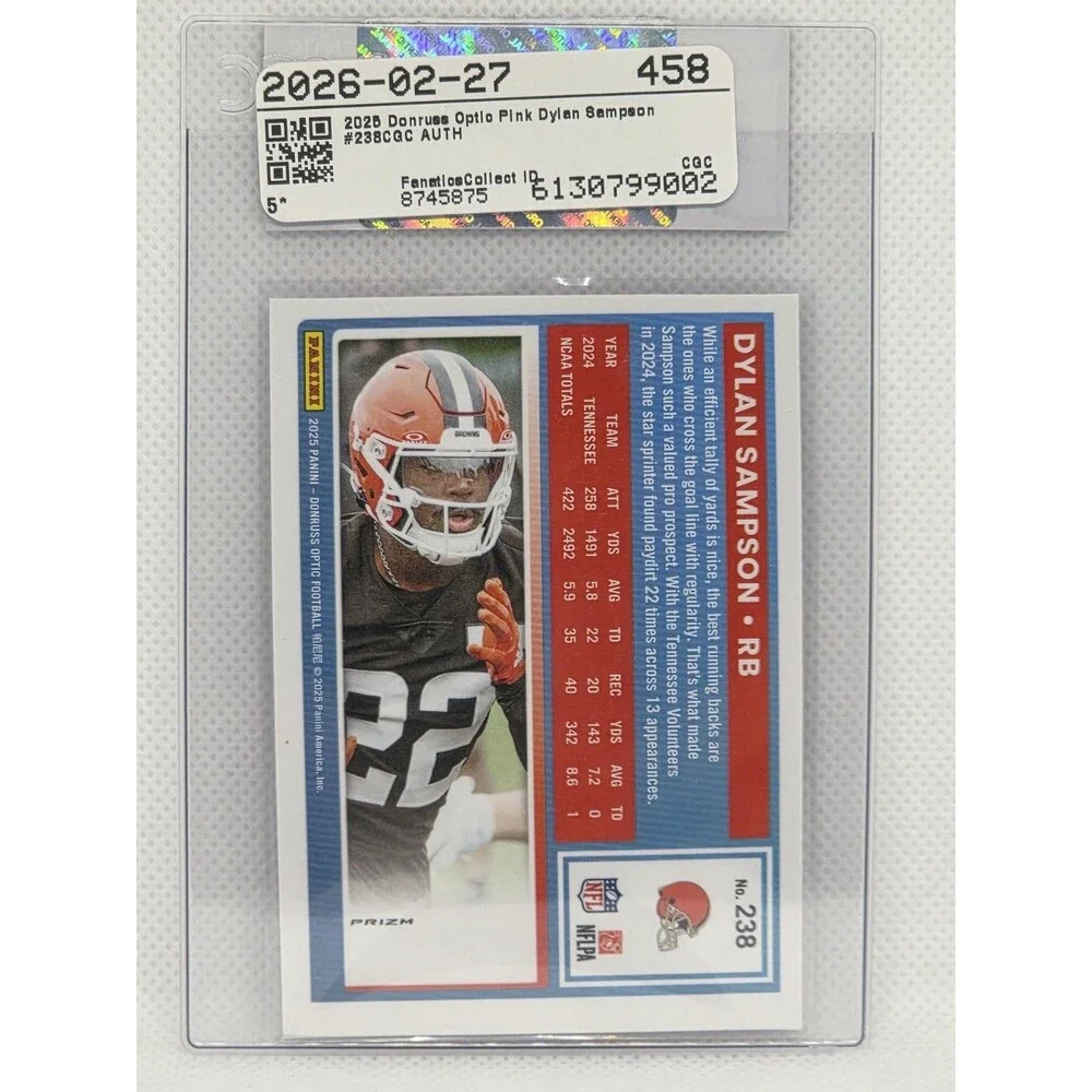2025 Panini Donruss Optic Rated Rookie Dylan Sampson #238 Pink Prizm CGC